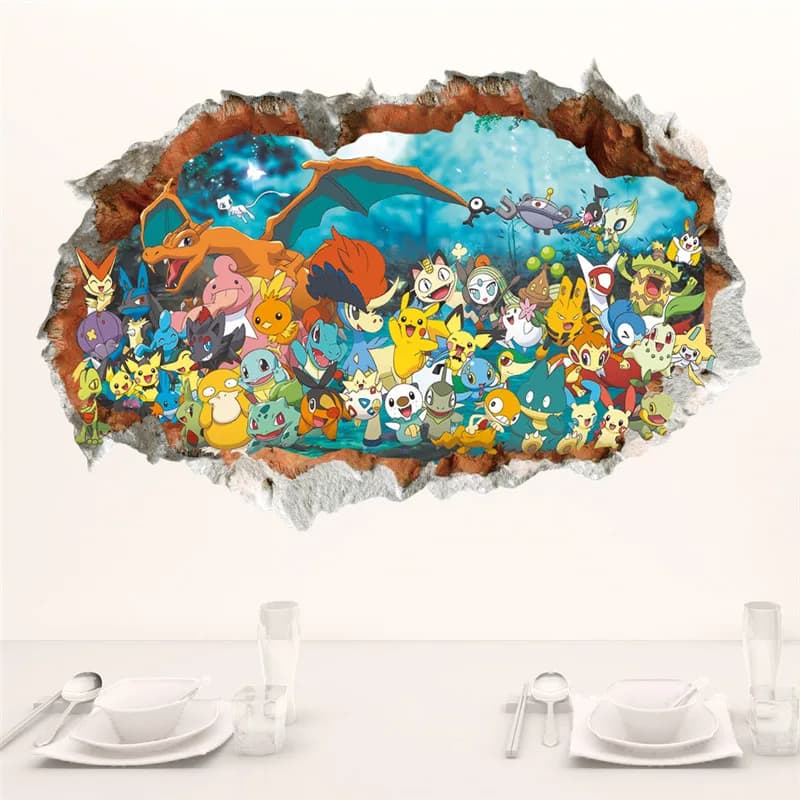 Cartoon Pokémon Pikachu Wall Sticker For Kids Room Living Room Bedroom Wall Decoration Kids Gifts Door Sticker Cute Posters