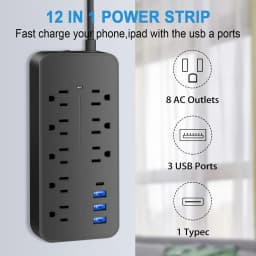 Power Strip US Plug AC Outlets Multitap Electrical Socket Extension Cord With USB C Ports Fast Charging Network Filter Adapter