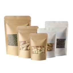 100 Pcs Kraft Matte Visible Window Stand-Up Pouches Snacks Dried Fruits Tea Storage Kraft Seal Zipper Bone Self-Sealing Bags