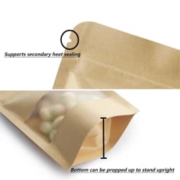 100 Pcs Kraft Matte Visible Window Stand-Up Pouches Snacks Dried Fruits Tea Storage Kraft Seal Zipper Bone Self-Sealing Bags