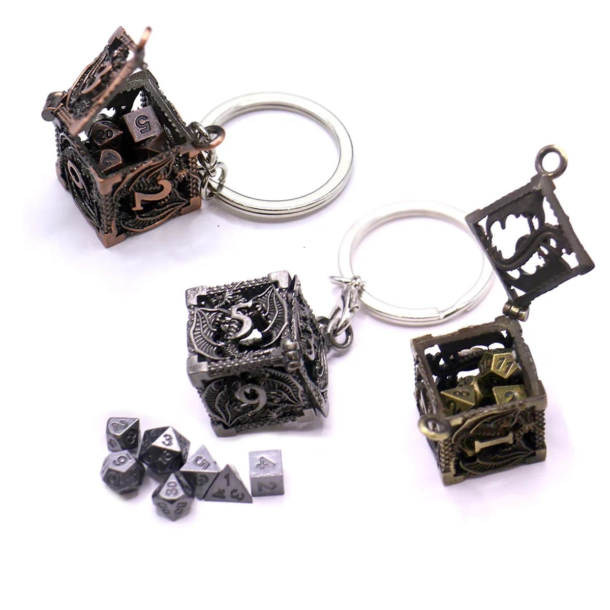 D6 Metal Case +7pcs Metal Dice Set, Portable Board Game Dice Mini Kit, Gamer Accessories