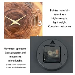 1pc wooden ring veneer wall clock, flat wood cross section texture pattern solid wood pointer design wall clock, silent clock