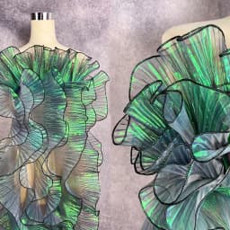 Lace Trim Organza Fabric Mermaid Ruffled Transparent Iridescent Laser Pleated for Patchwork Skirts Wedding Sewing Costume Supply