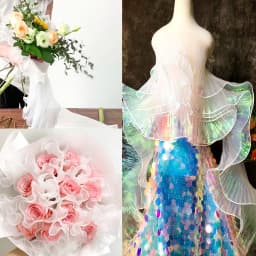 Lace Trim Organza Fabric Mermaid Ruffled Transparent Iridescent Laser Pleated for Patchwork Skirts Wedding Sewing Costume Supply