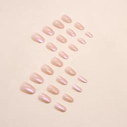 24 short oval press on nails gradient fake nails, paired with 1 piece of jelly and 1 nail file