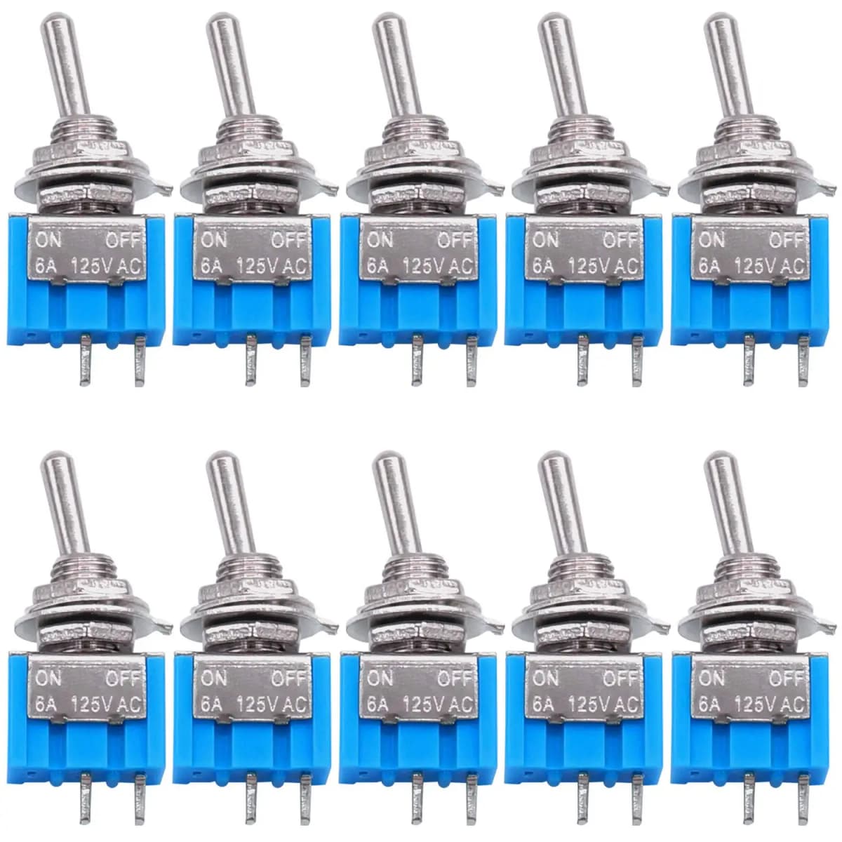 10pcs DPDT Mini Toggle Switch 2pin 2 Position ON/Off Miniature Toggle Switch 6A 125V Toggle Switch
