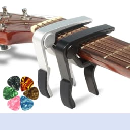 Guitar capo black or silver for acoustic guitar, electric guitar, classical guitar, banjo, bass etc.+guitar picks (6 random colo