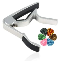 Guitar capo black or silver for acoustic guitar, electric guitar, classical guitar, banjo, bass etc.+guitar picks (6 random colo