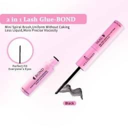 Eyelash Glue and Seal for Eyelash Clusters Strong Fixed Eyelash Glue Lasting 48H 2 in 1(5ml Black Glue + 5ml Clear Seal)