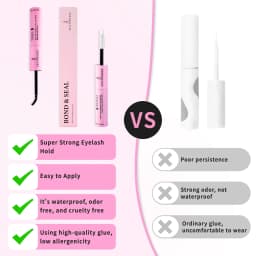 Eyelash Glue and Seal for Eyelash Clusters Strong Fixed Eyelash Glue Lasting 48H 2 in 1(5ml Black Glue + 5ml Clear Seal)