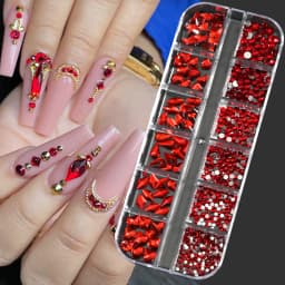 1000Pcs/box Champagne Gold Diamond Nail Crystal Mixed-Design Nail Glitter Rhinestone Non-HotFix Manicure Rhinestone Decoration