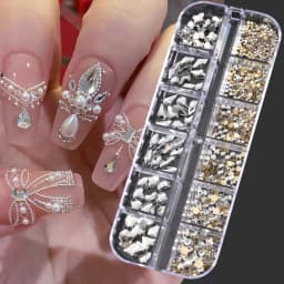 1000Pcs/box Champagne Gold Diamond Nail Crystal Mixed-Design Nail Glitter Rhinestone Non-HotFix Manicure Rhinestone Decoration