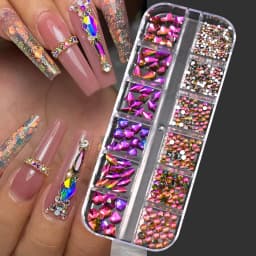 1000Pcs/box Champagne Gold Diamond Nail Crystal Mixed-Design Nail Glitter Rhinestone Non-HotFix Manicure Rhinestone Decoration