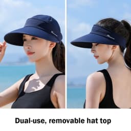 Women Summer Sun Hat Casual Foldable Wide Brim Detachable Empty Top Ponytail Cap Adjustable UV Protection Sun Hat