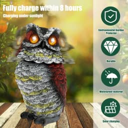 1/2Pcs Creativity Solar Owl Garden Resin Owl Statue Waterproof Solar Owl Decor with Rotating Head Outdoor Yard Bird Repellent