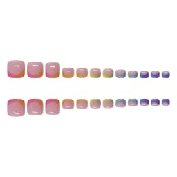 Summer French Gradient False Toe Nails Wearable Short Square Foot Nails Set Press On Nail Tips Rainbow Fake Toenails Full Cover