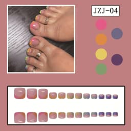 Summer French Gradient False Toe Nails Wearable Short Square Foot Nails Set Press On Nail Tips Rainbow Fake Toenails Full Cover