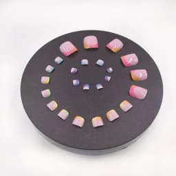 Summer French Gradient False Toe Nails Wearable Short Square Foot Nails Set Press On Nail Tips Rainbow Fake Toenails Full Cover