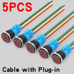 5PCS 16/19/22mm Metal Button Switch Black Shell Flat Head Waterproof LED Momentary Reset Latching Button Switch 12V 24V 220V