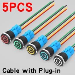 5PCS 16/19/22mm Metal Button Switch Black Shell Flat Head Waterproof LED Momentary Reset Latching Button Switch 12V 24V 220V