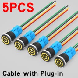 5PCS 16/19/22mm Metal Button Switch Black Shell Flat Head Waterproof LED Momentary Reset Latching Button Switch 12V 24V 220V