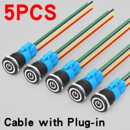 5PCS 16/19/22mm Metal Button Switch Black Shell Flat Head Waterproof LED Momentary Reset Latching Button Switch 12V 24V 220V