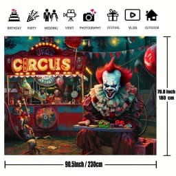 1 person Scary Clown Carnival - Spine tingling evil circus background haunted house decorated banner for home