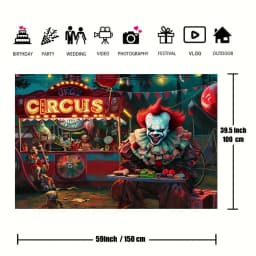 1 person Scary Clown Carnival - Spine tingling evil circus background haunted house decorated banner for home