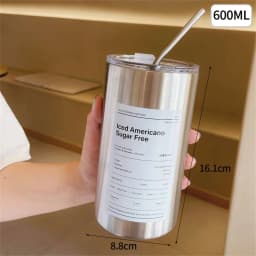 Portable 600ml Thermos Cup 304 Stainless Steel Coffee Mug Thermal Leak-proof Water Bottle with Straw Insulated Bottle Drinkware