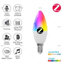 E12 E14 Base Zigbee Smart Candle Bulb Lamps Led RGB Light 110 220V Led RGBCW Voice Control Works With Alexa Echo Plus Show 10