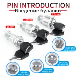 16/19/22mm with key Metal Rotary Push Button Switch 2/3 position self-locking self-reset retaining type LED NO/NC ON OFF 5color