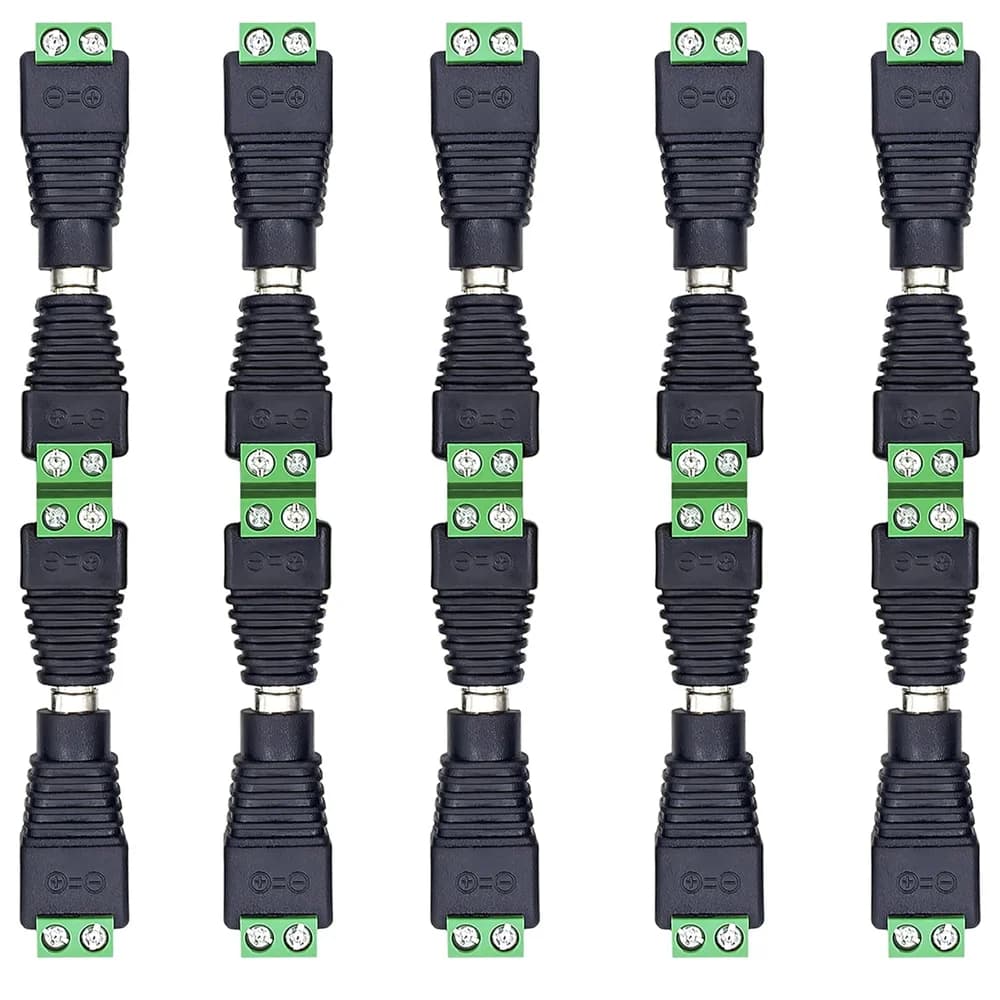 5 Pairs Male and Female Welding-Free DC Plug 5.5*2.1mm Welding-Free DC Female Head Green Terminal Monitoring Power Plug Push-But