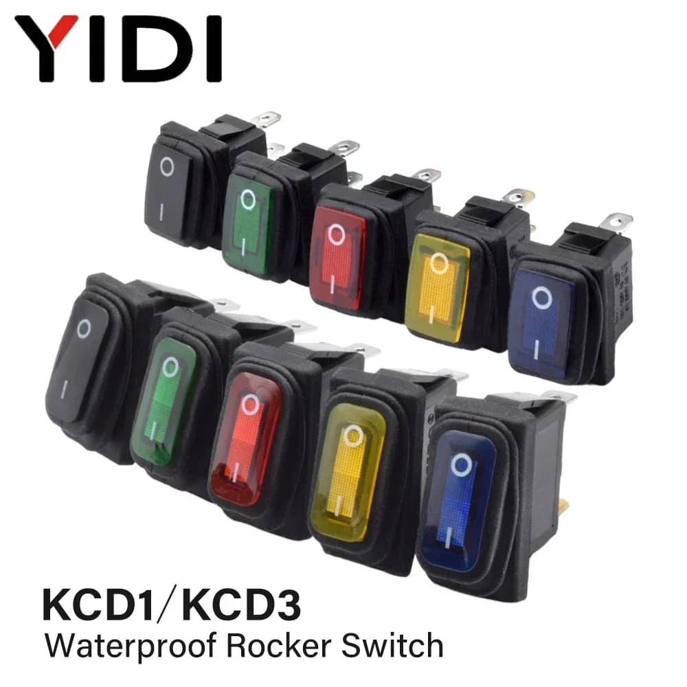 KCD1 KCD3 Waterproof 12V 24V 220V Light Button Switch Rocker Switch Red Blue Lamp 2/3 Pin SPST ON OFF Car Dashboard Boat Marine