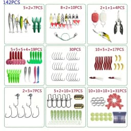 Fishing Lure Set 18/21/59/142pcs Mixed VIB Lure Kit Soft Lure Minnow Popper Hooks All Fishing Accessory Fresh Water