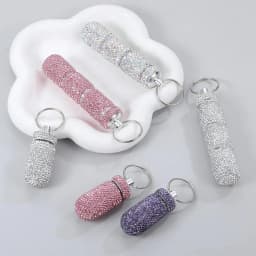 Bling Pill Case Portable Travel Pill Container Ins Rhinestone Waterproof Small Pill Holder with Keychain Cute Pill Storage Box