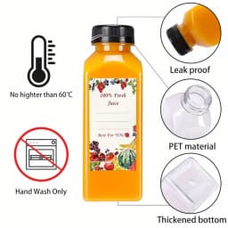 16oz Leak-Proof Reusable Plastic Juice Bottles with Tamper-Resistant Black Lids - Perfect for Smoothies, Drinks Tea Dispensing