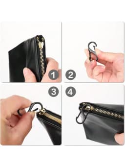 Zipper clip anti-theft device, 6-piece backpack zipper lock, dual spring S-hook loop zipper clip anti-theft device (black)