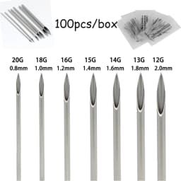 Blue Genie 10/100pcs Body Piercing Needles 14G 16G 18G Stainless Steel Disposable Ear Nose Navel Nipple Lip Piercing Needle