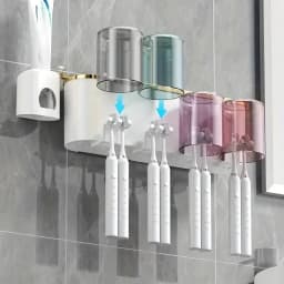 1 Set Multifunctional Toothbrush Rack and Mug Holder Wall Mounted Toothpaste and Mouthwash Storage with Toothpaste Squeezer