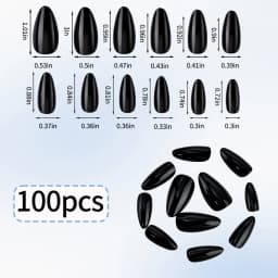 100pcs Black Almond Fake Nail Mid-length Solid Color Artificial Nail Removable Press On Nails Tip Almond Nail Art False Nail