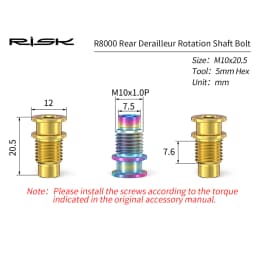 1 piece RISK Road Bike UT R8000 Rear Derailleur Rotation Shaft Bolt Titanium Alloy Bicycle Shift Fixing Axle Screw M10x20.5mm