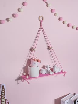 1/2-Tier Pink Hemp Rope Wooden Plant Flower Pot Tray Display Stand Storage Rack Wall Shelves Floating Wall Shelf Home Decoration