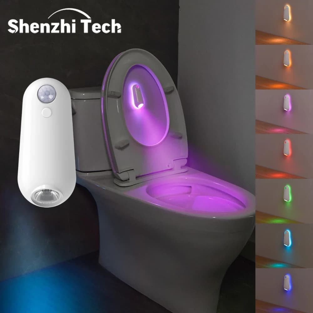 LED Smart Motion Sensor Night Light, Toilet Seat Lights, USB Rechargeable 8Color Lamp for Summer Corridor WC Camping Home Decor