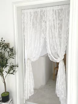1pc Lace Flower Design Door Curtain, Curtains with Rod Pocket, Suitable for Home Decoration