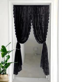 1pc Lace Flower Design Door Curtain, Curtains with Rod Pocket, Suitable for Home Decoration