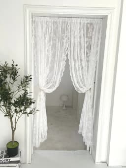 1pc Lace Flower Design Door Curtain, Curtains with Rod Pocket, Suitable for Home Decoration
