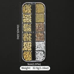 12Grids Ocean Gold Nail Art Charms Shell/Seahorse/Starfish White Half Round Pearl Gems 3D Mixed Punk Manicure Metal Rivets Studs