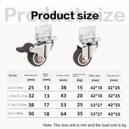 4 Pcs 1/1.25/1.5/2 inch L-Shaped Side Mount Caster Wheels Small Rubber Furniture Castors Swivel Cartwheels for Trolley Cabinet
