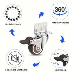 4 Pcs 1/1.25/1.5/2 inch L-Shaped Side Mount Caster Wheels Small Rubber Furniture Castors Swivel Cartwheels for Trolley Cabinet