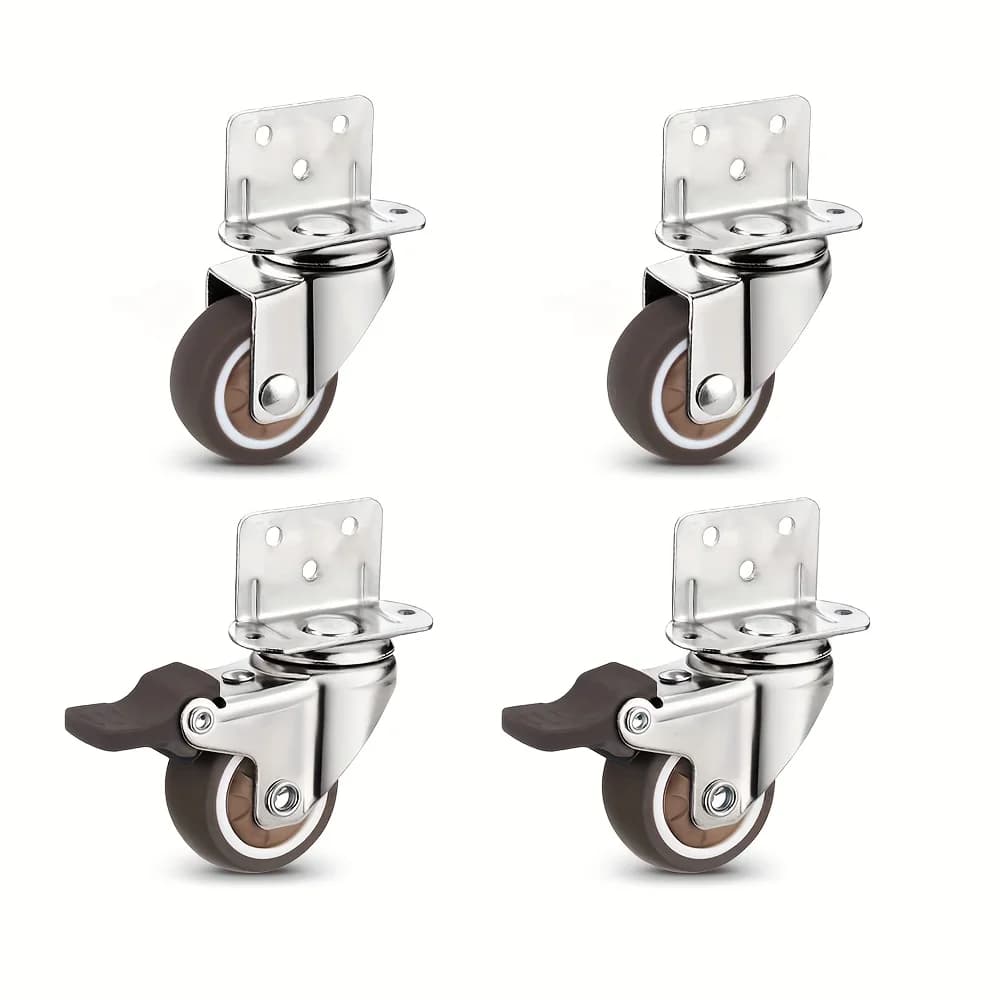 4 Pcs 1/1.25/1.5/2 inch L-Shaped Side Mount Caster Wheels Small Rubber Furniture Castors Swivel Cartwheels for Trolley Cabinet